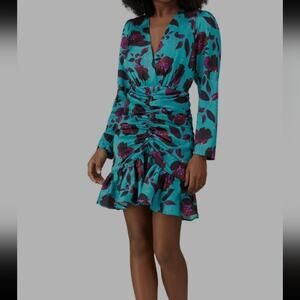 DELFI Collective "Toni" Teal Rouched Long Sleeve Dress Size XS